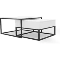 Idohome Elégante table basse ELEGANT 2in1 Table avec tiroir et espace de rangement 2er Set Push Open Table de salon Blanc Cadre métallique Empilable Moderne