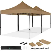 Vonroc Tente de réception Premium Easy-Up – 6x3 m | Ensemble incl. 2x tente de fête et 1x kit de connexion - Beige