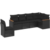 vidaXL Ensemble de salon de jardin 6 pièces avec coussins noir poly rotin