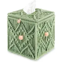 Semoic Boîte à Mouchoirs Carrée Décorative en Macramé, Style Bohème, Faite Main, en Corde de Coton Tissée, pour Mouchoirs et Papier Toilette