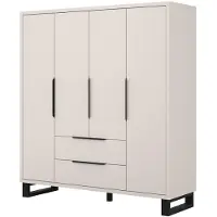 Meublorama Armoire MILOS 4 portes cachemire avec 2 tiroirs et poignées métal 191 cm