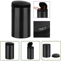 The Living Store Poubelle automatique à capteur 40 L acier carbone noir