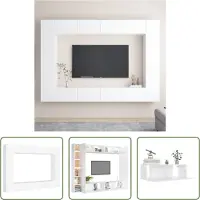 The Living Store 8 pcs. Ensemble de meuble TV blanc en bois composite