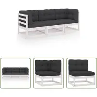 The Living Store Canapé de jardin 3 places avec coussins Pin massif
