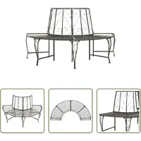 The Living Store Banc de jardin arboricole semi-circulaire 160 cm acier