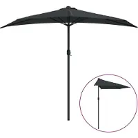 Syfax Parasol de balcon avec mât en aluminium Noir 270x144x222cm Demi