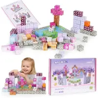 MULTISTORE Blocs de construction magnétiques pour enfants, 140 pièces, cubes - rose