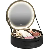 Uniq Miroir de maquillage LED noir avec éclairage à 3 couleurs et trousse de rangement