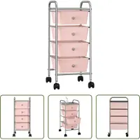The Living Store Chariot à tiroirs avec 4 tiroirs Plastique rose