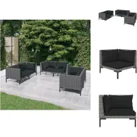 vidaXL Ensemble de salon de jardin 6 pièces avec coussins Poly rotin gris foncé - Ensemble de meubles de jardin