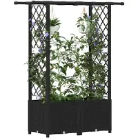 vidaXL Jardinière surélevée avec treillis et toit, noire, 124,5 x 40 x 136 cm, en PP