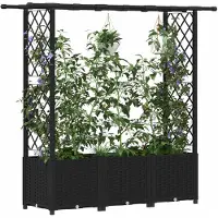 vidaXL Jardinière surélevée avec treillis et toit, noire, 162,5 x 40 x 136 cm, en PP