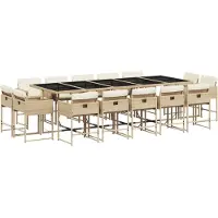 vidaXL Salon de jardin 15 pièces avec coussins Beige Poly Rattan