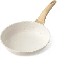 YASHE Poêle anti-adhésive de 28 cm, avec revêtement en granit pour ufs, crêpes et bacon, Blanc