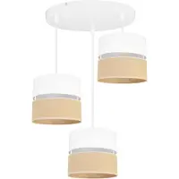 Light11 HOME Light-Home Juta Lampe à suspendre - métal avec abat-jour en tissu - E27 - OV 3-flamme 20 cm - base blanche et jute et blanc