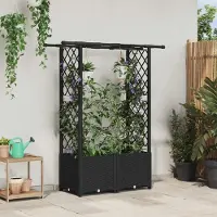 Prolenta Maison Exclusive - Jardinière surélevée avec treillis et toit, couleur noire, dimensions : 124,5 x 40 x 136 cm, matériau : polypropylène