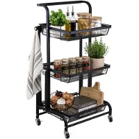 Relaxdays Chariot de cuisine , 3 paniers, réglable, H x l x P : 94,5 x 44 x 30 cm, métal, cuisine, chariot d'appoint, noir