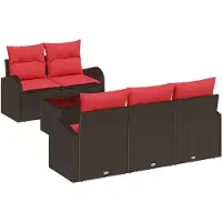 vidaXL Ensemble de canapés de jardin avec rangement, 6 pièces, beige et rouge, en polyrotin
