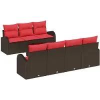 vidaXL Ensemble de canapés de jardin avec rangement, 8 pièces, beige et rouge, en polyrotin