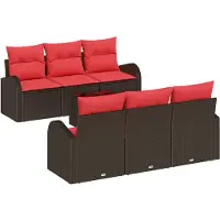 vidaXL Ensemble de canapés de jardin avec rangement, 7 pièces, beige et rouge, en polyrotin