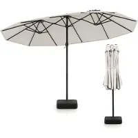Costway Parasol double 443x265cm avec support & manivelle , Parasol grand XXL UPF 50+, Parasol de jardin terrasse, Parasol de marché Beige