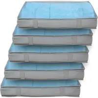SVITA Set de 5 Sacs de rangement M Commode pliable sous le lit Fenêtre de visualisation Poignées Fermeture éclair Tissu Gris clair