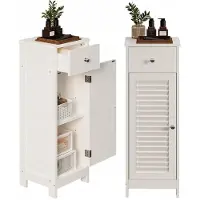 Rexo Armoire de salle de bains haute et blanche, de style loft, avec 2 étagères et un tiroir, 87 cm