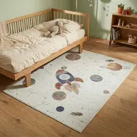 Little Olly Tapis lavable pour enfant - Mace Rocket Crème | 80x150 cm | Rectangulaire |