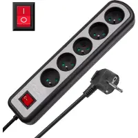 Rebel URZ3062 Câble d'extension avec interrupteur 5 prises, 1,5m, noir