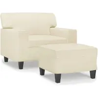 vidaXL Fauteuil avec pouf Crème 60 cm Similicuir