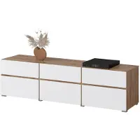 Meublorama Meuble TV HAVANA – 180 cm – 3 portes abattantes et 3 tiroirs – Chêne et blanc – Design contemporain