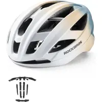 RockBros Casque de vélo intégré, avec structure renforcée, casque de vélo de course ultraléger antimicrobien avec système de ventilation, taille 58-62 cm, couleurs : blanc, jaune, bleu