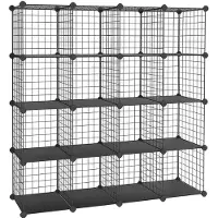 Songmics 16 Cubes de rangement en treillis Metallique, Placard, Armoire avec Étageres Modulaires, Noir