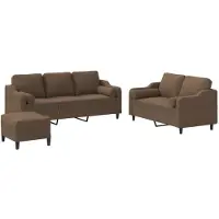 vidaXL Ensemble de canapés 3 pièces avec coussins Tissu brun