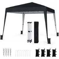 Costway Tente pop-up 3 x 3 m, tente pliante à hauteur réglable, tente de jardin imperméable et portable, tente de jardin avec protection solaire et sac de transport, noir