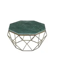 Invicta Élégante table basse DIAMOND 70 cm, vert laiton, avec plateau en marbre