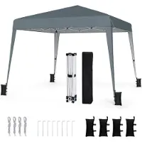 Costway Tente pop-up 3 x 3 m, tente pliante à hauteur réglable, tente de jardin imperméable et portable, tente de jardin avec protection solaire et sac de transport, gris
