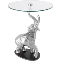 Invicta riess-ambiente Table d'appoint ronde ELEPHANT 80 cm argent métal verre marbre sculpture table basse