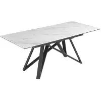 Meublorama Table de salle à manger extensible LIXOR 160-200 cm – Céramique effet marbre blanc et piètement géométrique noir