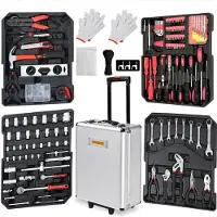 Generic MONZANA Valise à outils 899 pièces Argent en acier robuste Poignée télescopique Mallette bricolage à roulettes Clés Tournevis