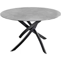 Meublorama Table de salle à manger ronde ARAVIS 120 cm – Céramique grise et piètement métal noir sculptural