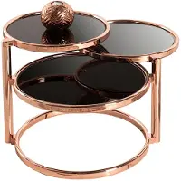 Invicta riess-ambiente Table basse ronde ART DECO III 155 cm cuivre noir verre métal chromé trois niveaux table d'appoint