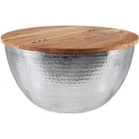 Invicta riess-ambiente Table basse ronde ORIENT STORAGE 60cm argentée en bois d'acacia avec espace de rangement Table d'appoint martelée