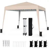 Costway Tente pop-up 3 x 3 m, tente pliante à hauteur réglable, tente de jardin imperméable et portable, tente de jardin avec protection solaire et sac de transport, beige
