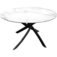 Meublorama Table de salle à manger ronde ARAVIS 120 cm – Céramique effet marbre blanc et piètement métal noir design