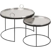 Invicta riess-ambiente, lot de 2 tables basses rondes ELEMENTS 65 cm, plateau en métal argent et noir, table d'appoint