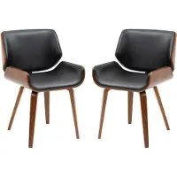 SUGIFT Chaises de cuisine en similicuir, pieds en bois, design rétro, lot de 2 chaises de salle à manger vintage rembourrées, noires. | 18,5 kg | Assise rembourrée de 7 cm | 54 x 53 x 81 cm