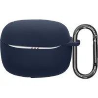 Kwmobile Étui de protection pour JBL Tune Beam 2 - Étui en TPU et silicone pour boîtier de recharge d'écouteurs - Étui résistant aux chocs avec mousqueton - Bleu foncé