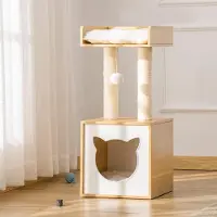 SUGIFT Arbre à chat avec niche et plate-forme, panier pour chat, poteau à griffer, balle en sisal, chêne | 35 x 35 x 81 cm | 7,96 kg | jusqu'à 30 kg