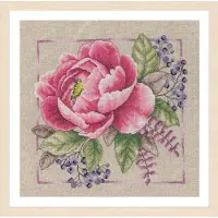 Lanarte Kit de broderie au point de croix "Maison et jardin, Rouge en fleurs", 33x33cm